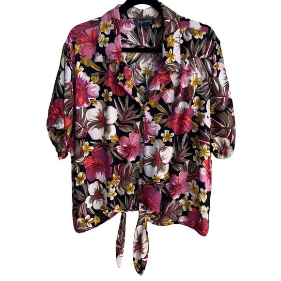 Twyla & Blu II Vintage Womens Floral Button-Up Tie Front Cropped Blouse Shirt 2X - Picture 1 of 10